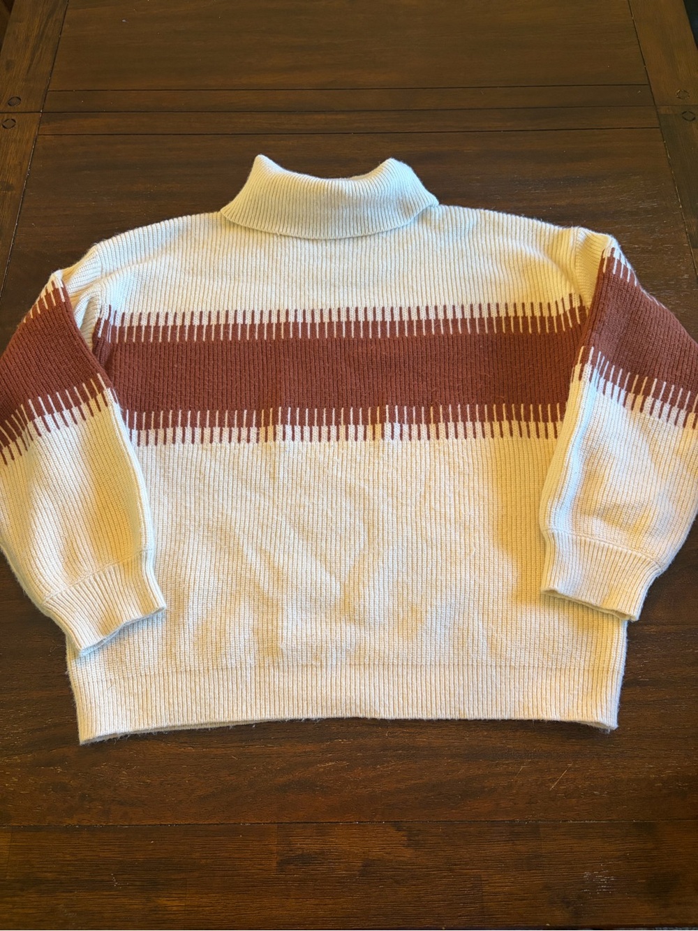Baltic Born Women’s Large Cream Rust Striped Turtleneck Knit Sweater